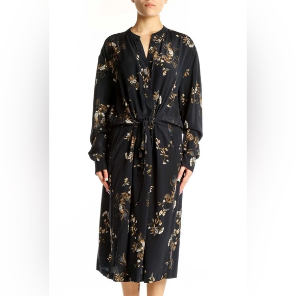 Vince navy blue silk floral midi wrap shirt dress - Medium - Picture 4 of 5